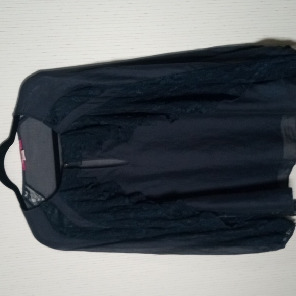 Elegant  Navy blue,Blouse with Lace Details, Cottage Core, Silk, Cotton - Picture 4 of 11